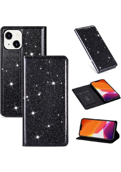 IPhone 14 Artı Pu Deri Manyetik Kapatma Kartı Için Glitter Flip Case (Yurt Dışından)