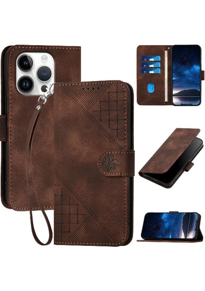 IPhone 15 Için Flip Case Pro Max ve Kredi Kartı Yuvası Kabartmalı Kelebek (Yurt Dışından)