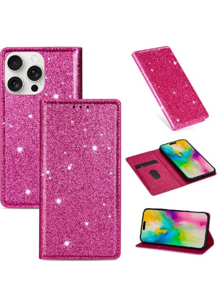 Colorful Shop IPhone 16 Için Glitter Flip Case Pro Pu Deri Flip Case Cüzdan Manyetik (Yurt Dışından)