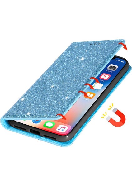 IPhone 14 Için Glitter Flip Case Pro Manyetik Kapatma Pu Deri Kart Çevirme (Yurt Dışından)