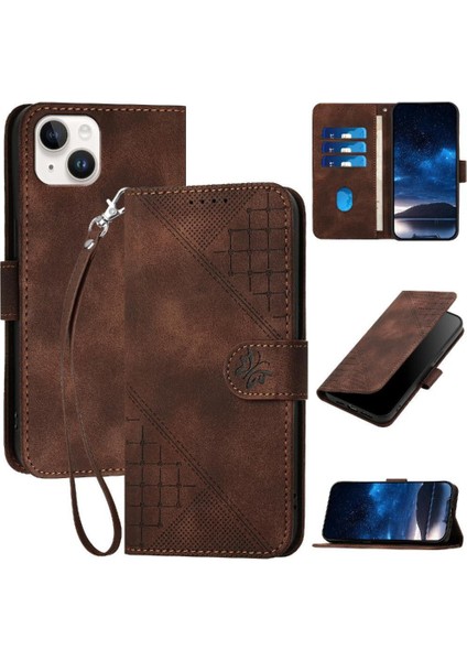 IPhone 15 Için Flip Case Kabartmalı Kelebek Yüksek Kaliteli Deri Telefon Kılıfı (Yurt Dışından)