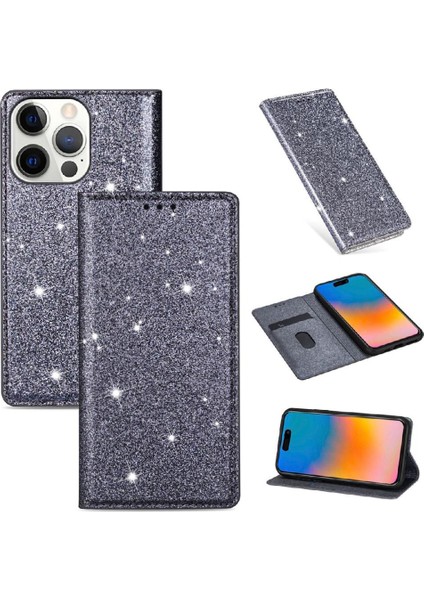 IPhone 15 Için Glitter Flip Case Pro Manyetik Kapatma Flip Case Cüzdan Kart (Yurt Dışından)