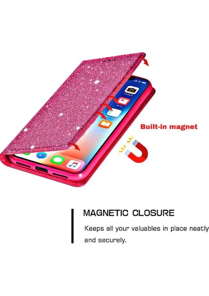 IPhone Xs Max Pu Deri Flip Case Cüzdan Kart Için Glitter Flip Case (Yurt Dışından) modelleri