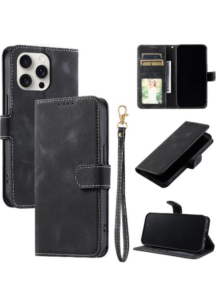 IPhone 13 Için Flip Case Pro Kickstand Pu Deri Bilek Kayışı Cüzdan Kartı (Yurt Dışından) indirimleri