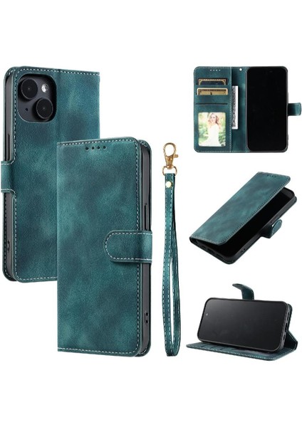 IPhone 15 Için Flip Case Pu Deri Cüzdan Kart Yuvaları Bilek Kayışı Kickstand (Yurt Dışından)