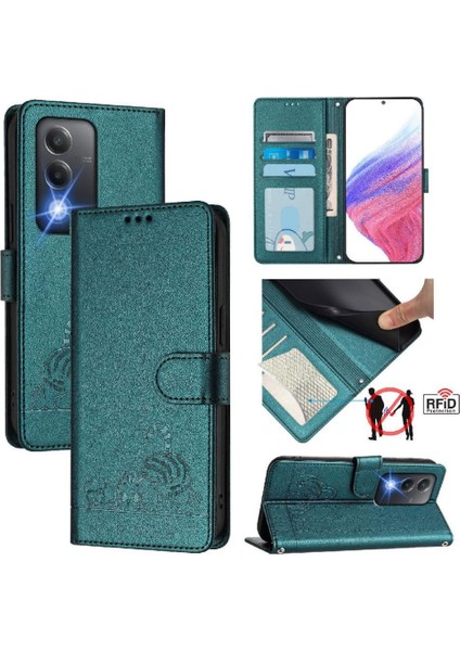 Oppo A80 5g Kedi Için Kılıf Rfıd Cüzdan Kapak Çevirin Kart Yuvası Tutucu Kickstand (Yurt Dışından)