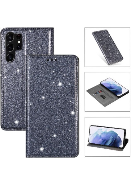 Samsung Galaxy S23 Ultra Pu Deri Kart Tutucu Için Glitter Flip Case (Yurt Dışından)