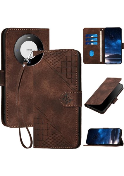 Huawei Mate 60 Pro Için Flip Case Kabartmalı Kelebek Yüksek Kaliteli Deri (Yurt Dışından)