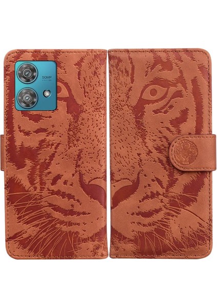 Flip Case Formotorola Kenar 40 Neo Kabartmalı Sevimli Kaplan Kickstand Koruyucu (Yurt Dışından)