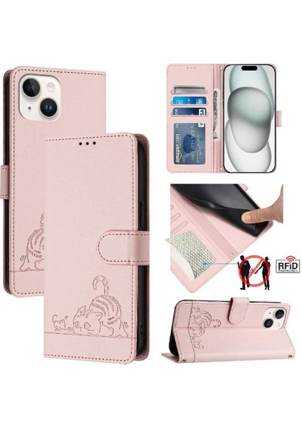 IPhone 14 Için Kılıf Artı Cüzdan Kapak Çevirin Kart Yuvası Tutucu Kickstand Kedi (Yurt Dışından)