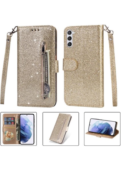 Samsung Galaxy S23 Artı Glitter Cüzdan Kılıf Bilek Için Fermuarlı Cebi Durumda (Yurt Dışından)