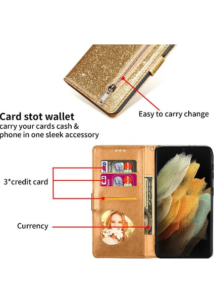 Samsung Galaxy S23 Artı Glitter Cüzdan Kılıf Bilek Için Fermuarlı Cebi Durumda (Yurt Dışından) modelleri