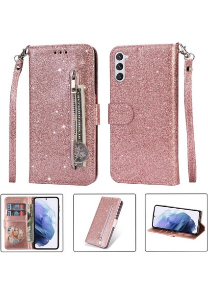 Samsung Galaxy S23 Glitter Cüzdan Kılıf Bilek Kayışı Için Fermuarlı Cebi Durumda (Yurt Dışından)