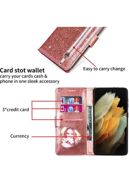 Samsung Galaxy S23 Glitter Cüzdan Kılıf Bilek Kayışı Için Fermuarlı Cebi Durumda (Yurt Dışından) fiyatları