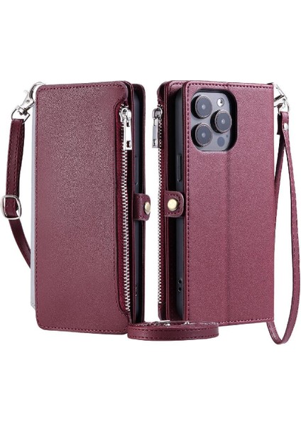 IPhone 14 Için Crossbody Durumda Pro Max Uzun Kordon Fermuar Faturaları Yuvası 9 (Yurt Dışından)