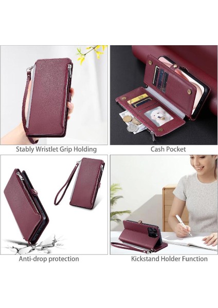 IPhone 14 Için Crossbody Durumda Pro Max Uzun Kordon Fermuar Faturaları Yuvası 9 (Yurt Dışından)