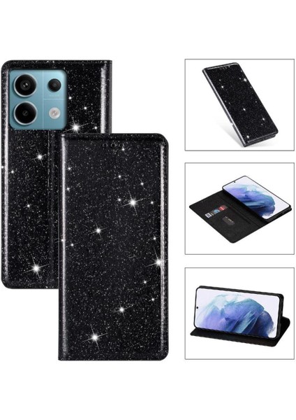 Xiaomi Redmi Not 13 Için Glitter Flip Case 4g Manyetik Kapatma Pu Deri (Yurt Dışından)