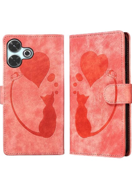 Xiaomi Poco M6 4g Için Flip Case Kabartmalı Sevimli Kedi Tutucu Kapak Cüzdan (Yurt Dışından)