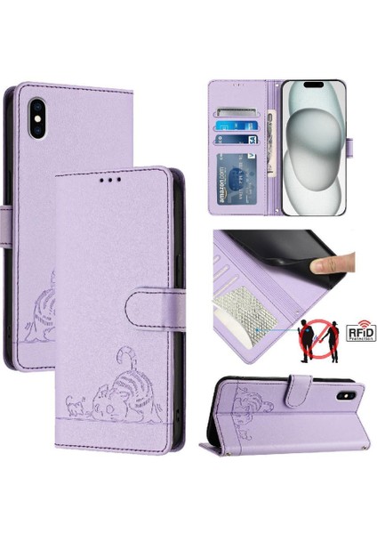 IPhone Xs Max Cüzdan Kapak Çevirin Kart Yuvası Tutucu Kickstand Kedi (Yurt Dışından)