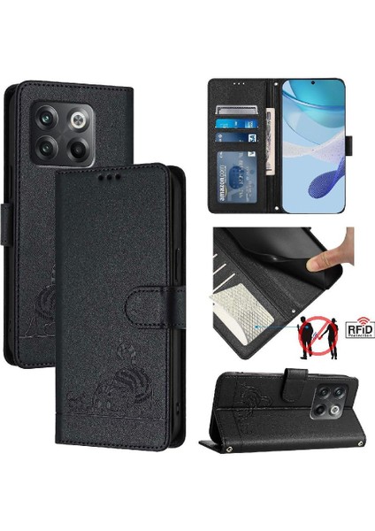 Oneplus 10T 5g Için Kılıf Cüzdan Kapak Çevirin Kart Yuvası Tutucu Kickstand Kedi (Yurt Dışından)