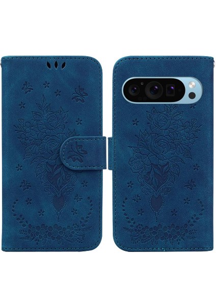 Google Piksel 9 Pro Xl Kabartma Gül Çiçekler Flip Pu Deri Kapak Için Kılıf (Yurt Dışından)