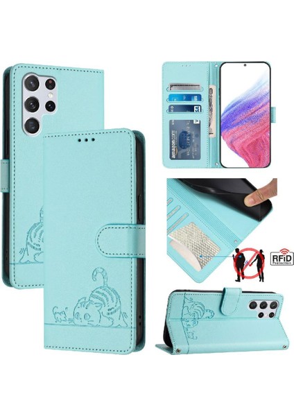 Samsung Galaxy S22 Ultra Kedi Rfıd Kart Yuvası Tutucu Kickstand Flip (Yurt Dışından) indirimleri