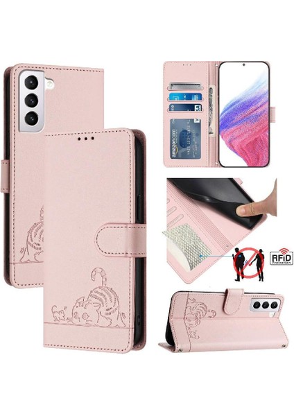 Samsung Galaxy S21 Kart Yuvası Tutucu Için Kickstand Kedi Rfıd Cüzdan (Yurt Dışından)