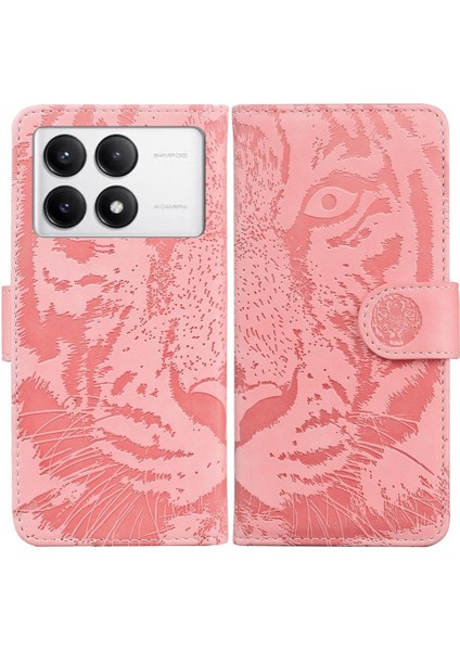Xiaomi Poco F6 Pro Deri Cüzdan Kabartmalı Sevimli Kaplan Için Flip Case (Yurt Dışından)