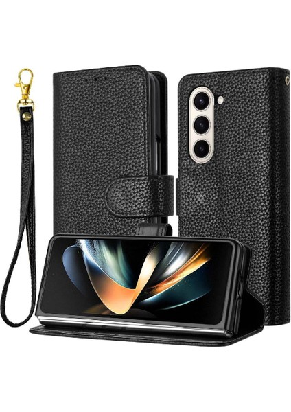 Samsung Galaxy Z Için Telefon Kılıfı Fold 6 Cüzdan Pu Deri Litchi Desen (Yurt Dışından)