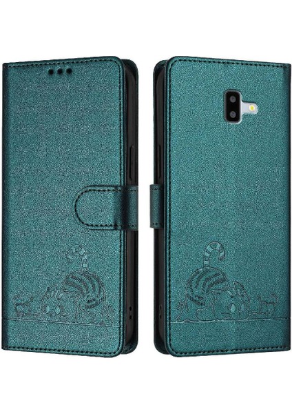 Samsung Galaxy J6 Artı Cüzdan Kapak Çevirin Kedi Rfıd Kart Yuvası (Yurt Dışından)