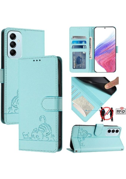 Samsung Galaxy M14 5g Için Kılıf Cüzdan Kapak Çevirin Kart Yuvası Tutucu Kedi Rfıd (Yurt Dışından)