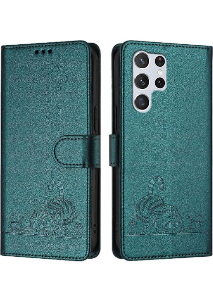 Samsung Galaxy S22 Ultra Kedi Rfıd Kart Yuvası Tutucu Kickstand Flip (Yurt Dışından)