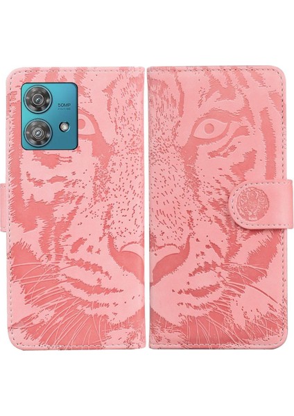 Flip Case Formotorola Kenar 40 Neo Kabartmalı Sevimli Kaplan Kickstand Koruyucu (Yurt Dışından)
