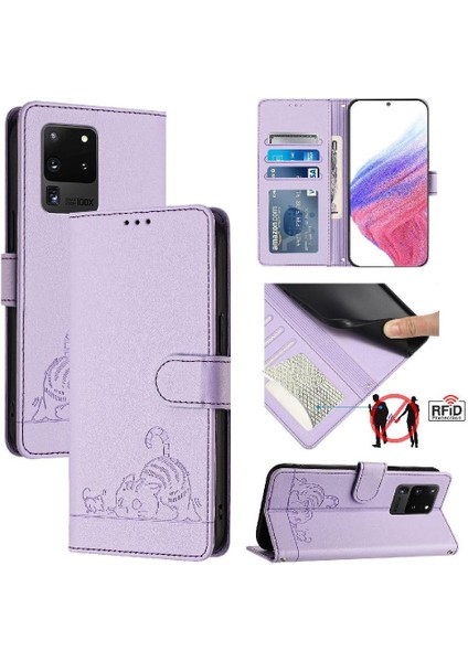 Samsung Galaxy S20 Ultra Cüzdan Kapak Çevirin Kart Yuvası Tutucu Kedi (Yurt Dışından) indirimleri