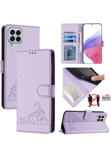 Samsung Galaxy M33 5g Kedi Rfıd Kart Yuvası Tutucu Kickstand Cüzdan (Yurt Dışından)