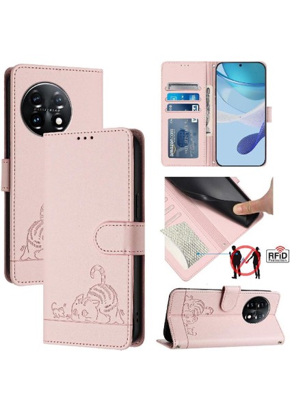 Oneplus 11 Kedi Rfıd Kart Yuvası Tutucu Için Kılıf Kickstand Cüzdan Kapak Çevirin (Yurt Dışından) indirimleri