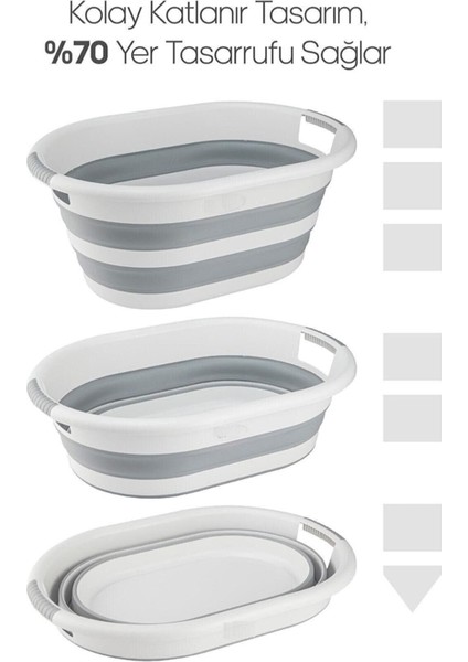 Katlanabilir 38 Litre Plastik Çamaşır Sepeti, Gri Renk, Pratik ve Hafif Tasarım fırsatları