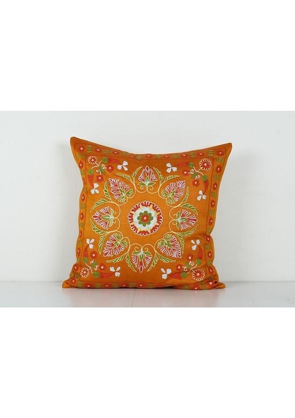 Çiçek Desenli Etnik Suzani Kırlent Kılıfı El Dokuma Kırlent Kılıf 50 x 50 cm