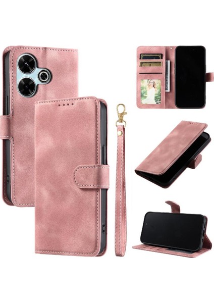 Xiaomi Poco M6 4g Manyetik Kickstand Bilek Kayışı Pu Deri Için Flip Case (Yurt Dışından)
