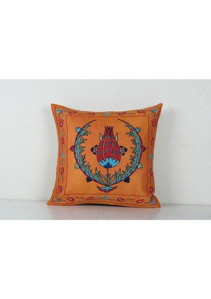Çiçek Desenli Etnik Suzani Kırlent Kılıfı El Dokuma Kırlent Kılıf 50 x 50 cm