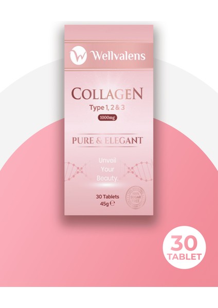 Pure & Elegant Kolajen Tablet Tip 1-2-3 – Hyaluronik Asit, C Vitamini, Biotin, Selenyum İçeren 30 Tablet