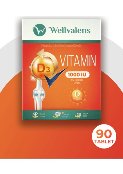 D3 Vitamini 1000 IU – Günlük D Vitamini Takviyesi | 90 Tablet