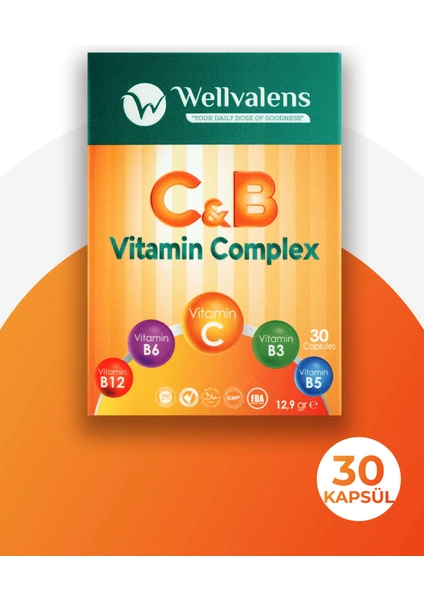 C & B Vitamin Kompleksi – Enerjinizi Canlandıran Güçlü Vitamin Formülü | 30 Kapsül (Vitamin C,B1,B2,B3,B5,B6,B7,B9,B12)