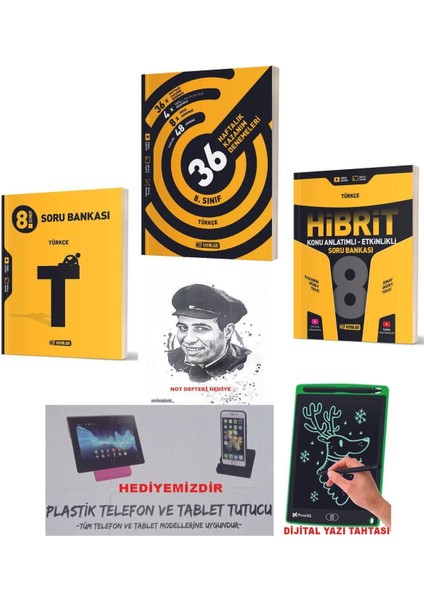 2024 - 2025 8. Sınıf Türkçe Hibritli Konu Anlatımı Soru Bankası 36 Haftalık Kazandıran Efsane Set