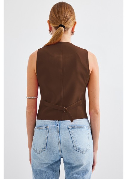 6796 Kısa Dokuma Yelek - Kahverengi indirimleri