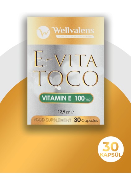 E-Vita Toco E Vitamini 100mg - 30 Kapsül, Antioksidan Desteği ve Cilt Bakımı