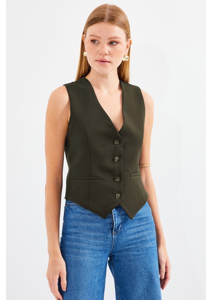 6796 Kısa Dokuma Yelek - Haki fiyatları