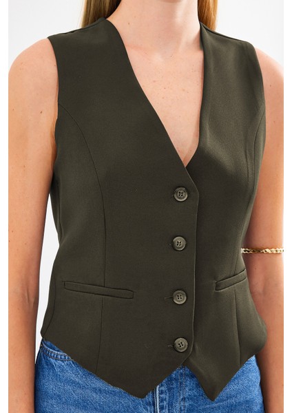 6796 Kısa Dokuma Yelek - Haki fırsatları