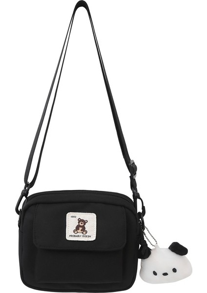 Çapraz Askılı Çanta Taşınabilir Su Geçırmez Yüksek Kaliteli Naylon Malzeme Yüksek Görünümlü Şehirli Sade Düz Renk Stili, Siyah (Yurt Dışından)