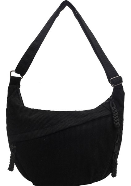 Çapraz Askılı Çanta Taşınabilir Yüksek Kaliteli Kadife Kumaş Düz Renk Taze Stil, Siyah (Yurt Dışından)